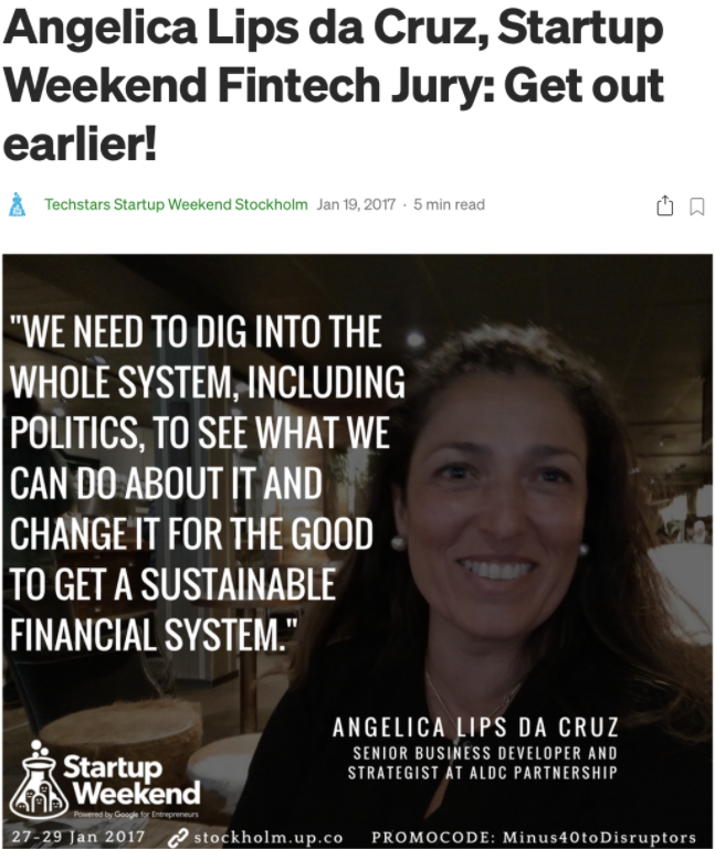 Angelica Lips da Cruz, Startup Weekend Fintech Jury: Get out earlier!